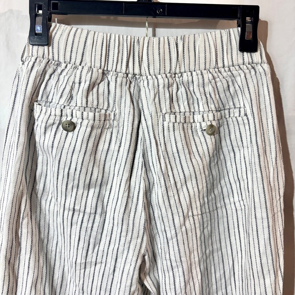 Athleta Women's Bali White Striped 100% Linen‎ Pants Elastic Waist - Picture 8 of 11